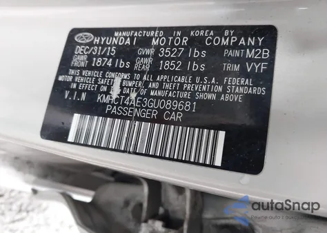 2016 Hyundai Accent Se из США, поврежденный, VIN KMHCT4AE3G4089681